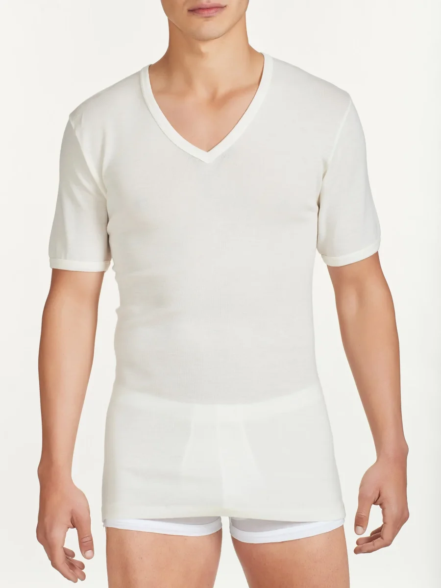 Merino Medium - Maglietta scollo a V in lana di peso medio - B.co Lana - immagine 3