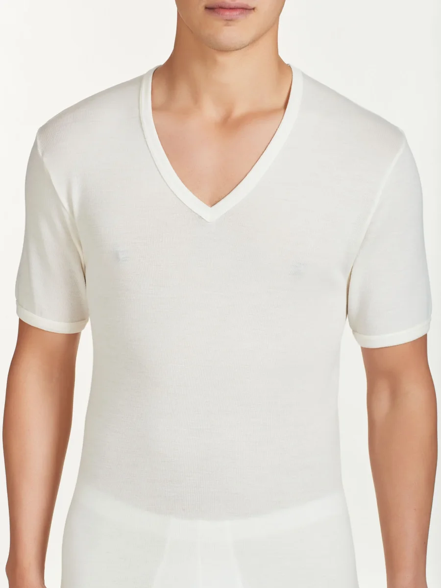 Merino Medium - Maglietta scollo a V in lana di peso medio - B.co Lana - immagine 5
