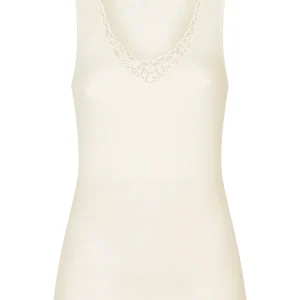 Sintonia Luxury - Canottiera spalla larga lana fuori e cotone sulla pelle con pizzo - B.co Lana