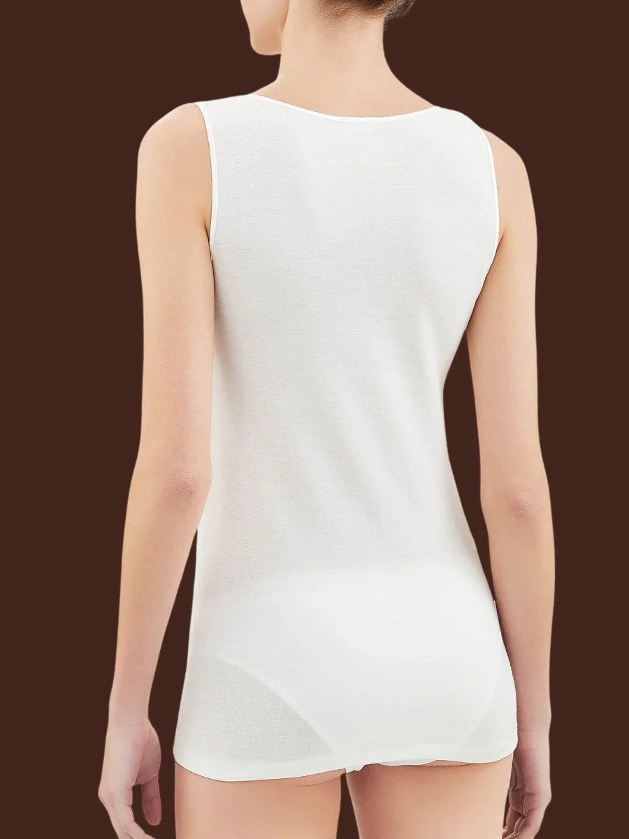 Sintonia - Canottiera spalla larga in tessuto doubleface - B.co Lana - immagine 4