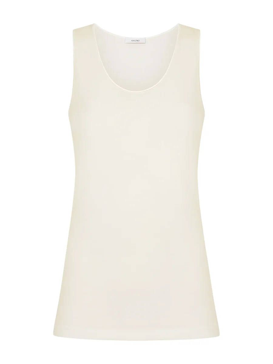 Sintonia - Canottiera spalla larga in tessuto doubleface - B.co Lana