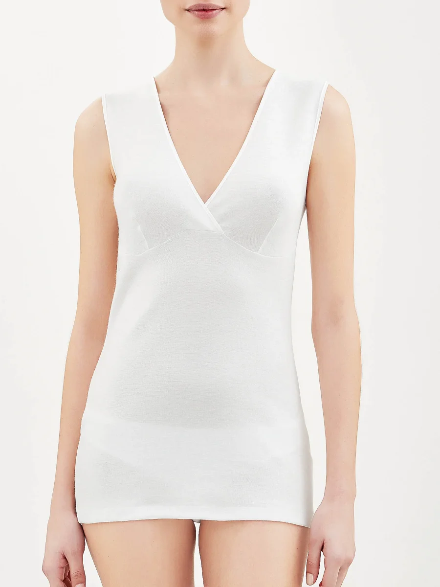 Sintonia - Canottiera confort in tessuto doubleface - B.co Lana - immagine 3