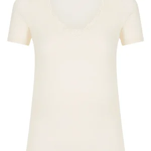 Pura Lana - Maglietta a manica corta in lana di peso medio con pizzo - B.co Lana