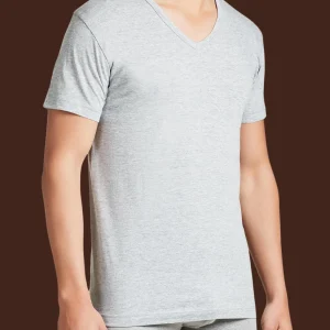 100% Cotton - Maglietta scollo a V in cotone  - Argento Bipack