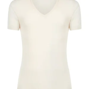 WSK - Maglietta scollo a V profondo in lana e seta - B.co Lana