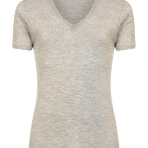 WSK - Maglietta scollo a V profondo in lana e seta - Vapore Mel.