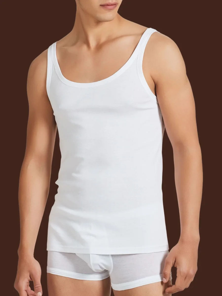 Rib - Canottiera spalla stretta in maglia unita di cotone - White - immagine 3