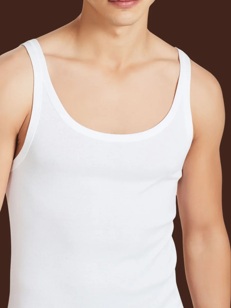 Rib - Canottiera spalla stretta in maglia unita di cotone - White - immagine 5