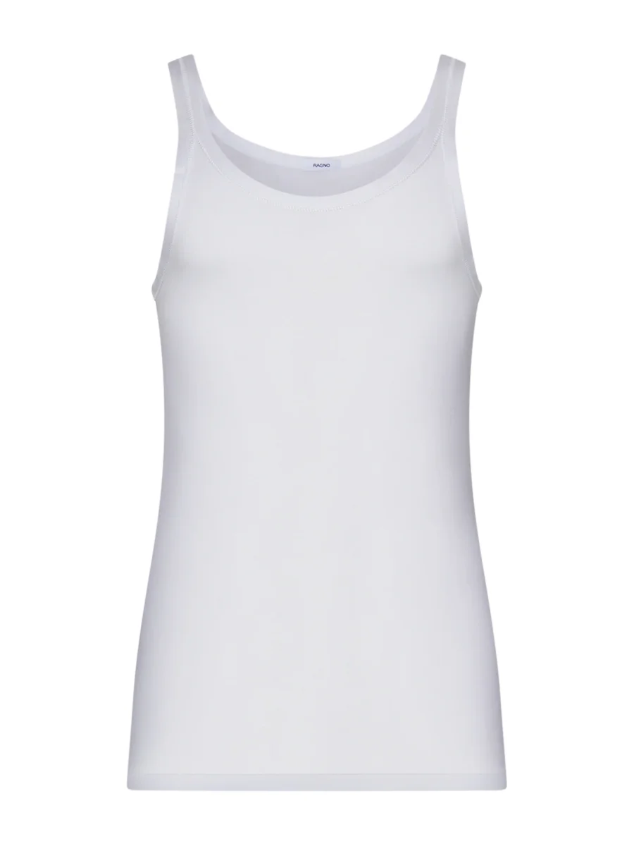 Rib - Canottiera spalla stretta in maglia unita di cotone - White