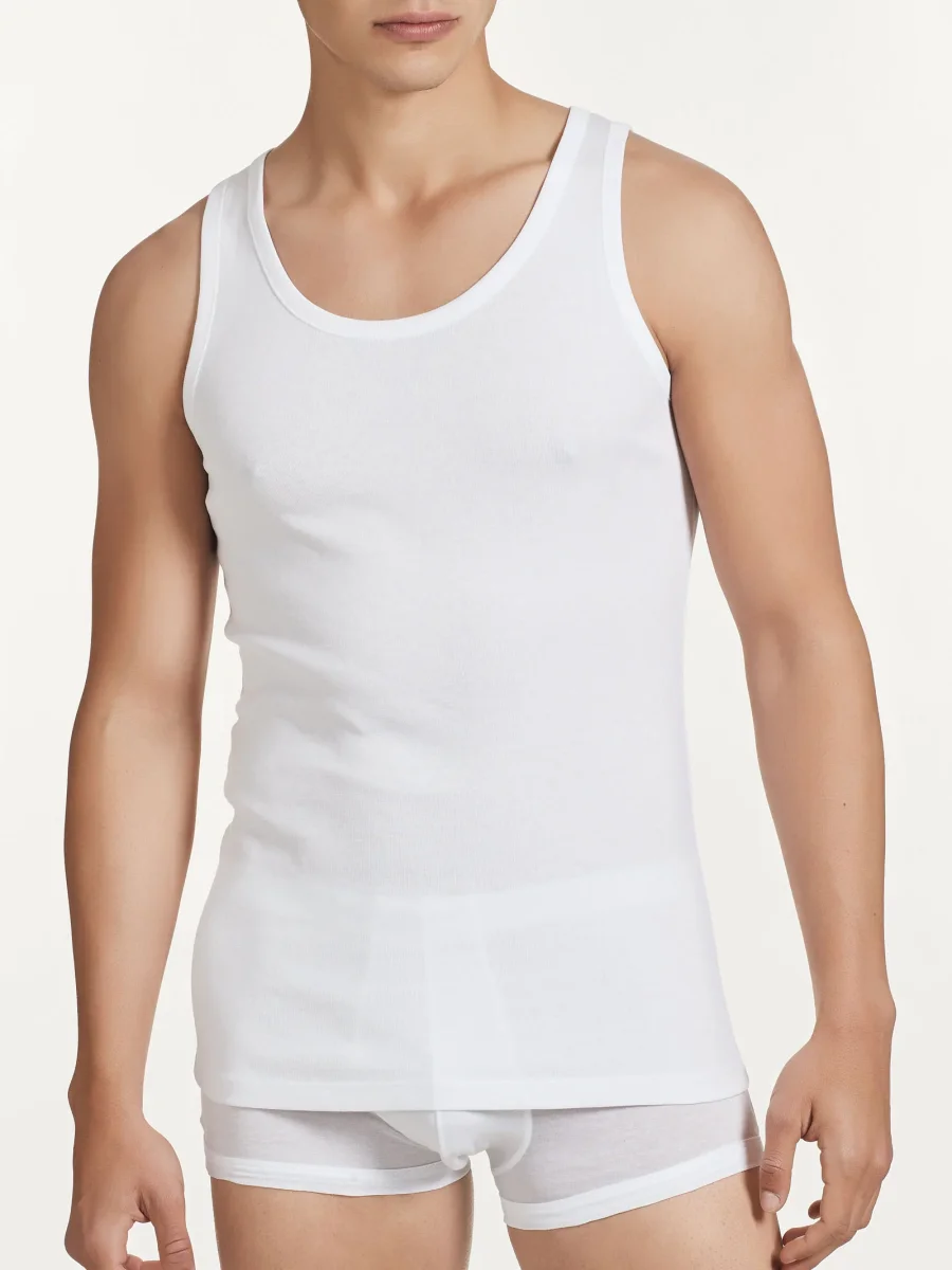 Rib - Canottiera spalla larga in maglia unita di cotone - White - immagine 3