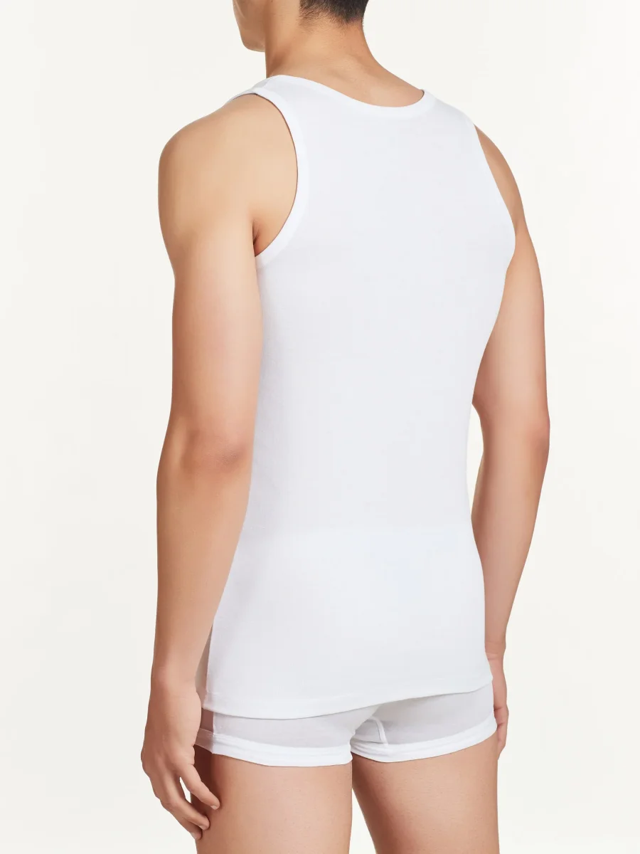 Rib - Canottiera spalla larga in maglia unita di cotone - White - immagine 4