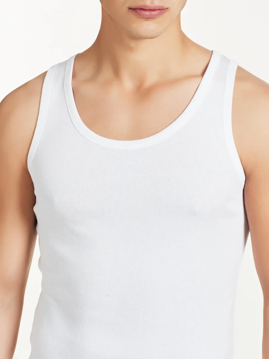 Rib - Canottiera spalla larga in maglia unita di cotone - White - immagine 5