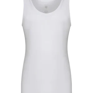 Rib - Canottiera spalla larga in maglia unita di cotone  - White