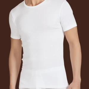 Rib - Maglietta girocollo in maglia unita di cotone - White