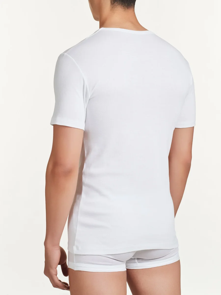 Rib - Maglietta scollo a V in maglia unita di cotone - White - immagine 4