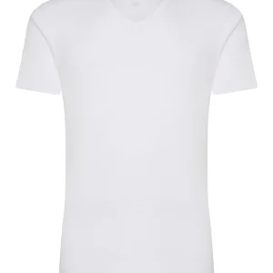 Rib - Maglietta scollo a V in maglia unita di cotone - White