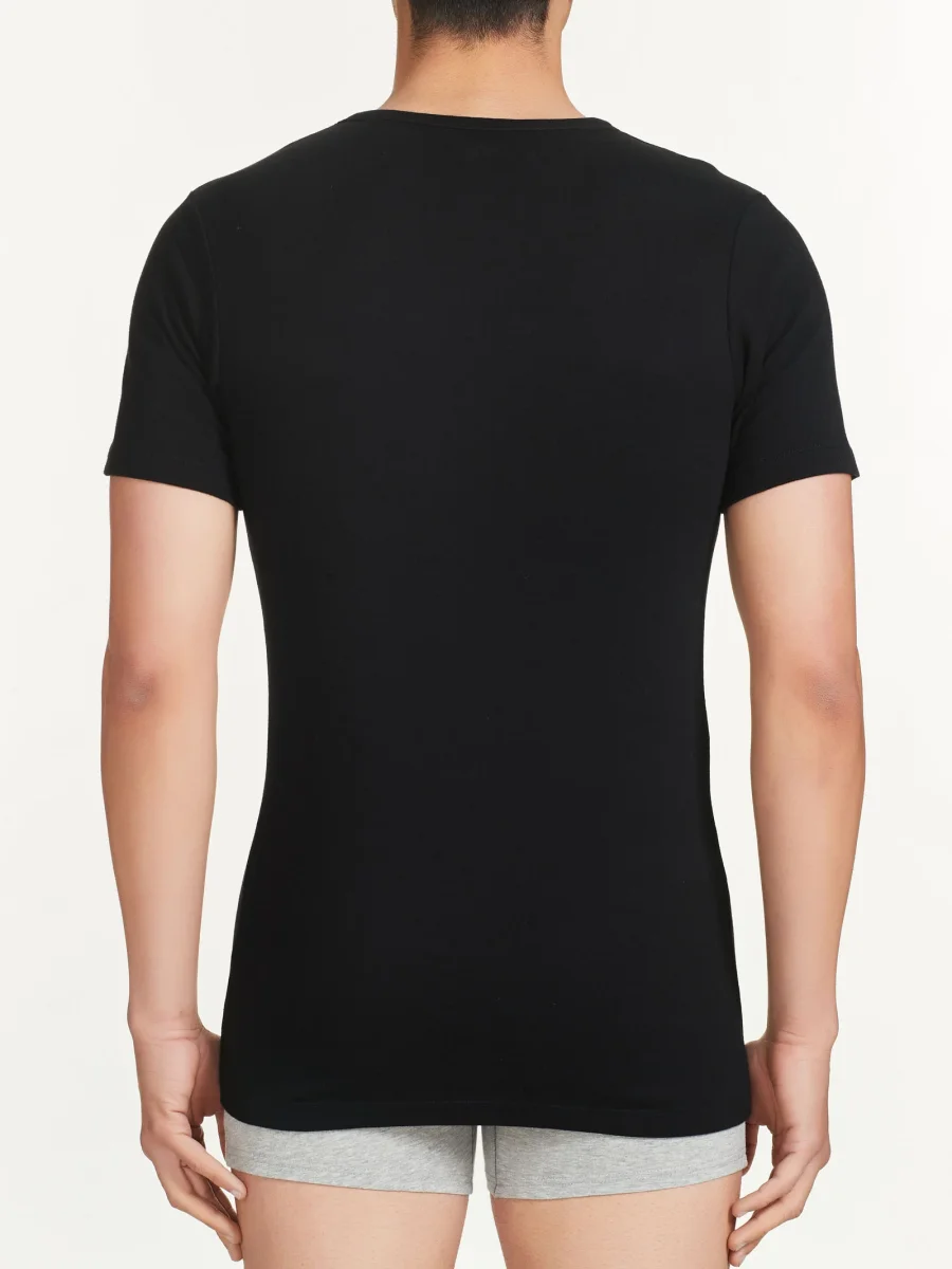 Interlock - Maglietta scollo a V in interlock di cotone - Nero - immagine 4