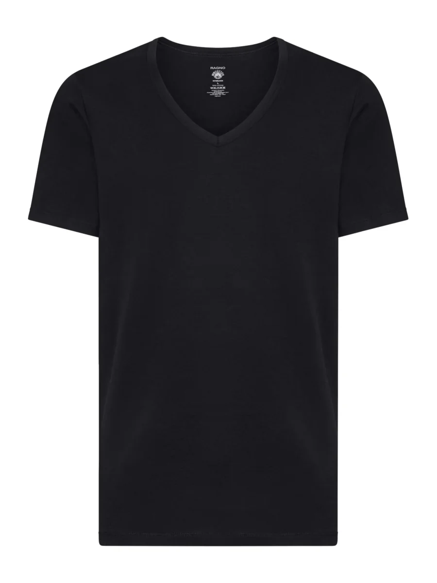 Interlock - Maglietta scollo a V in interlock di cotone - Nero