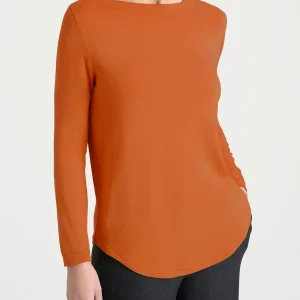 Maglietta con collo a barchetta in Eco Viscosa - Rust