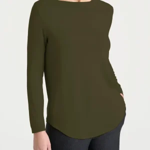 Maglietta con collo a barchetta in Eco Viscosa - Dark Olive