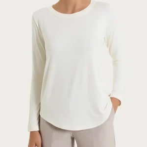 Maglietta girocollo con manica lunga in Eco Viscosa - Avorio