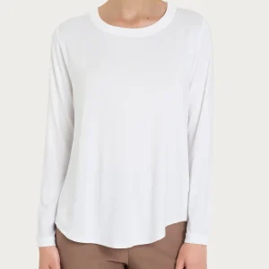 Maglietta girocollo con manica lunga in Eco Viscosa - Bianco