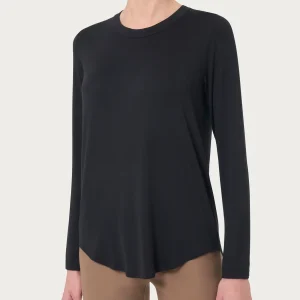 Maglietta girocollo con manica lunga in Eco Viscosa - Nero