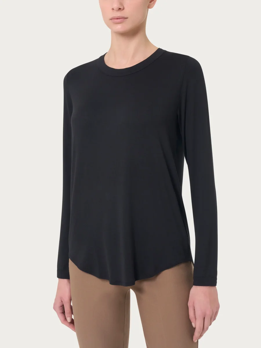 Maglietta girocollo con manica lunga in Eco Viscosa - Nero