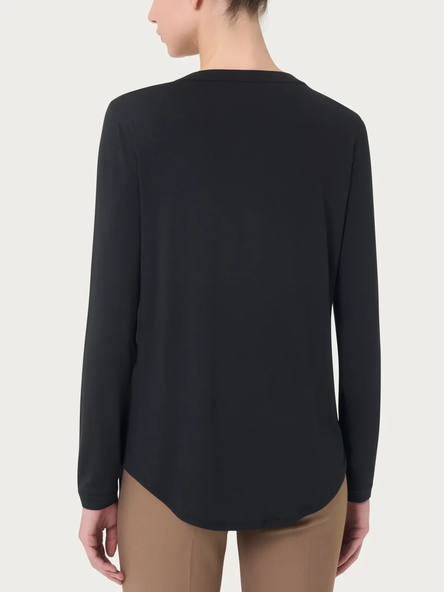 Maglietta girocollo con manica lunga in Eco Viscosa - Nero - immagine 3