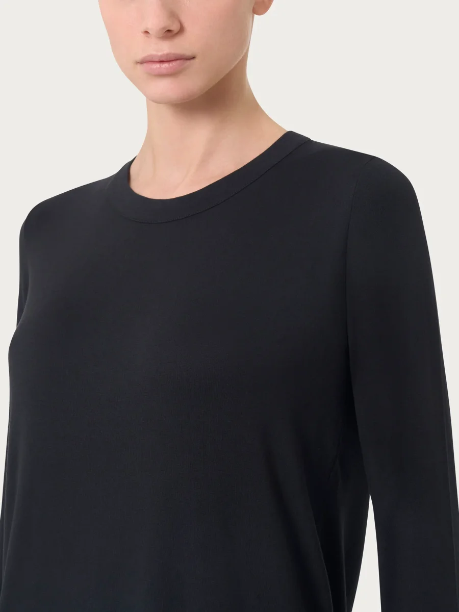 Maglietta girocollo con manica lunga in Eco Viscosa - Nero - immagine 4