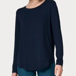 Maglietta girocollo con manica lunga in Eco Viscosa - Bleu