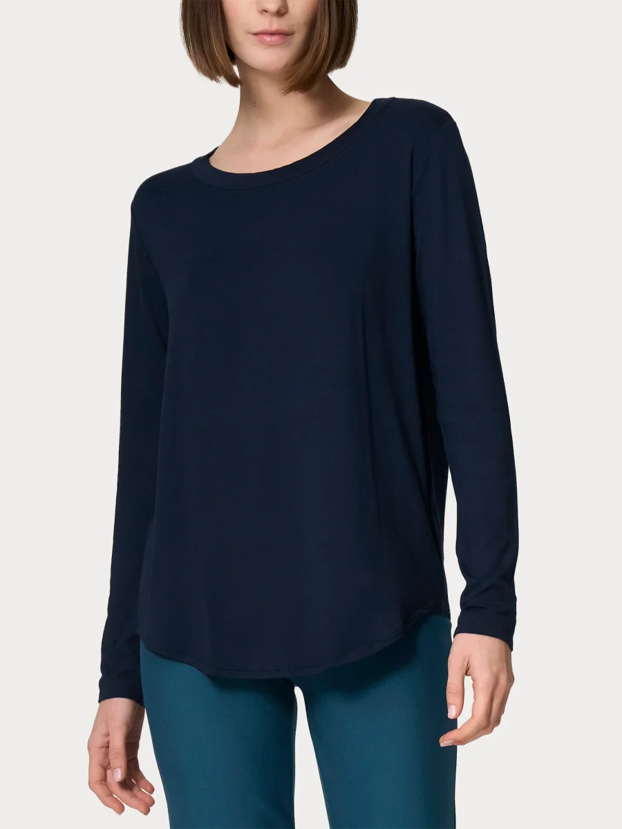 Maglietta girocollo con manica lunga in Eco Viscosa - Bleu - immagine 2