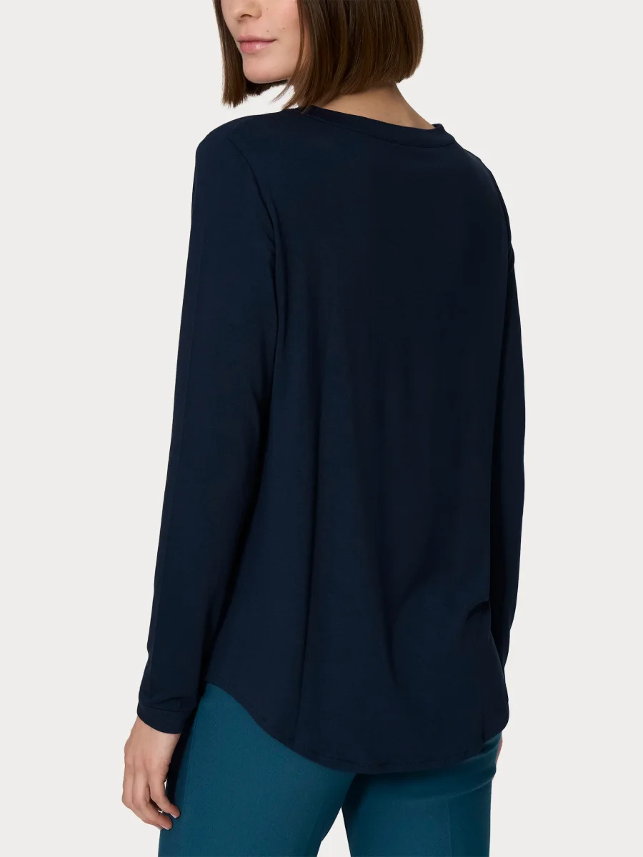 Maglietta girocollo con manica lunga in Eco Viscosa - Bleu - immagine 3