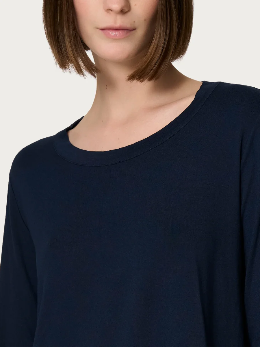 Maglietta girocollo con manica lunga in Eco Viscosa - Bleu - immagine 4