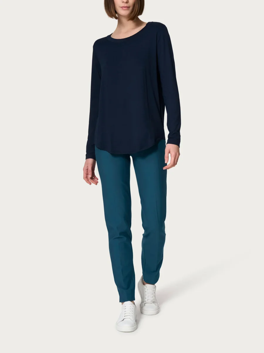 Maglietta girocollo con manica lunga in Eco Viscosa - Bleu - immagine 5