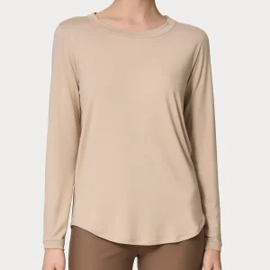 Maglietta girocollo con manica lunga in Eco Viscosa - Irish Cream