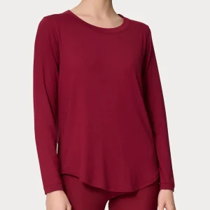 Maglietta girocollo con manica lunga in Eco Viscosa - Tibetan Red