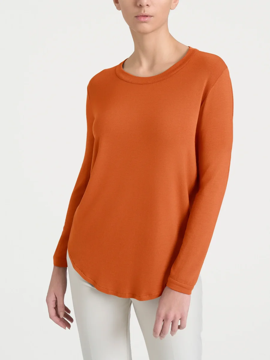 Maglietta girocollo con manica lunga in Eco Viscosa - Rust - immagine 2