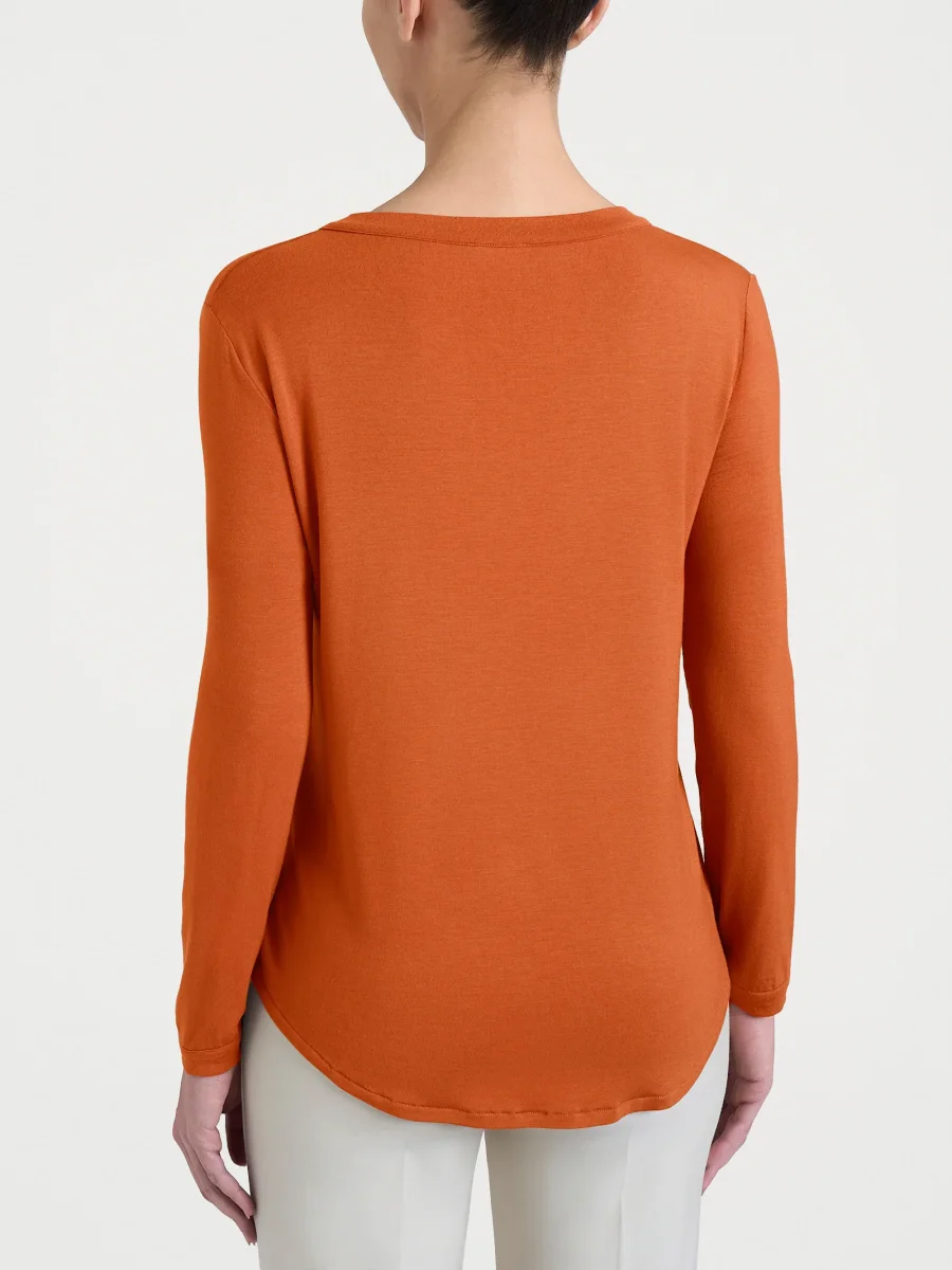 Maglietta girocollo con manica lunga in Eco Viscosa - Rust - immagine 3