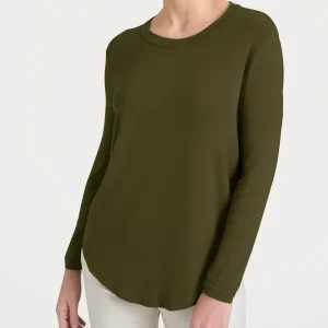 Maglietta girocollo con manica lunga in Eco Viscosa - Dark Olive