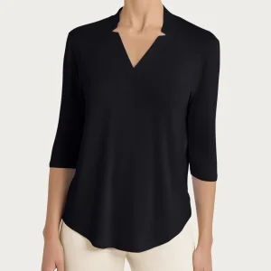 Maglietta con scollo a V in Viscosa Summer - Nero