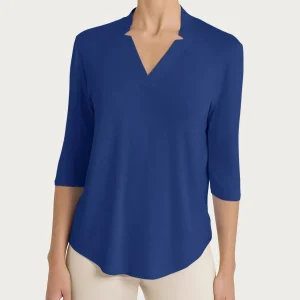 Maglietta con scollo a V in Viscosa Summer - Blueberry