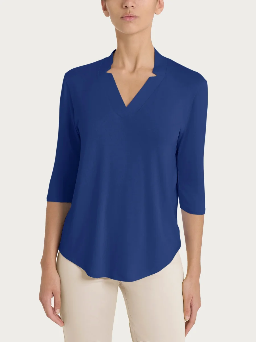 Maglietta con scollo a V in Viscosa Summer - Blueberry