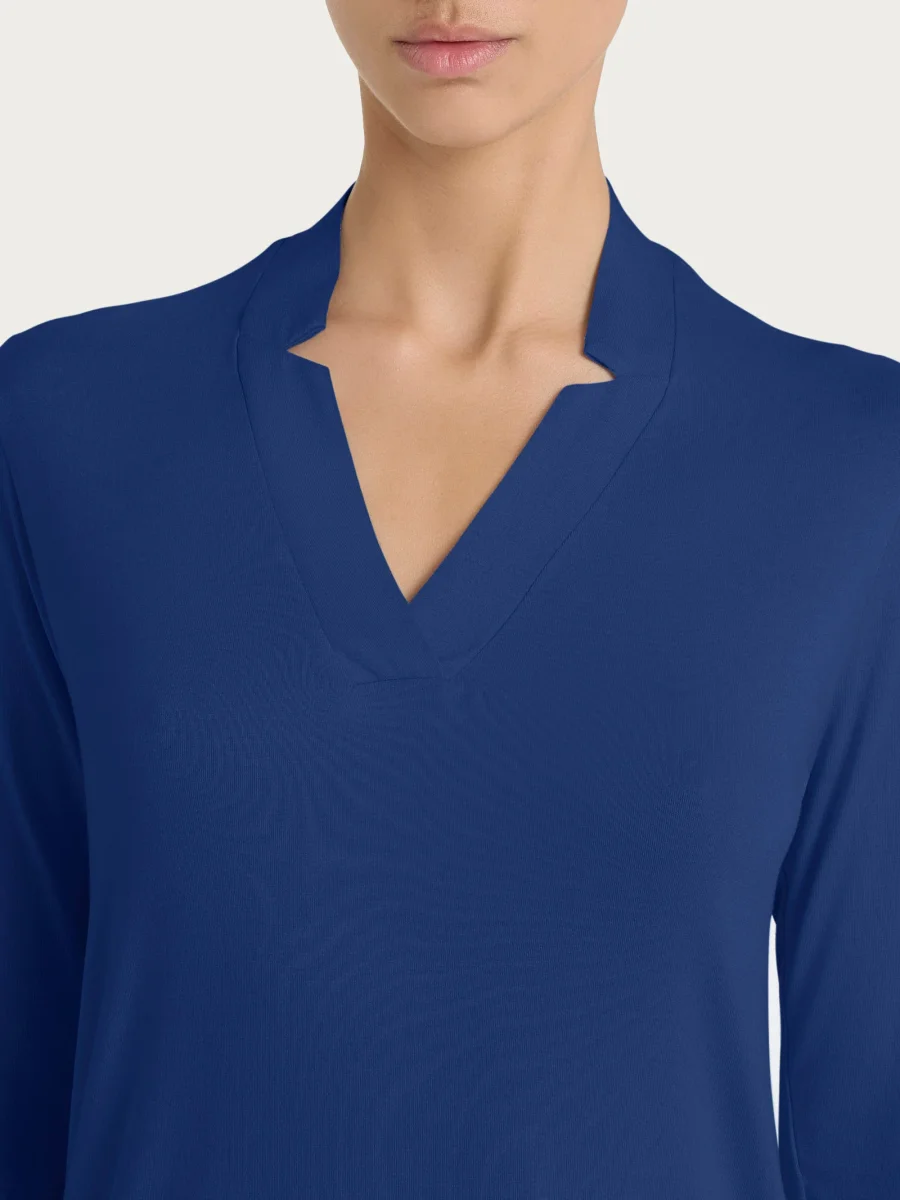 Maglietta con scollo a V in Viscosa Summer - Blueberry - immagine 4