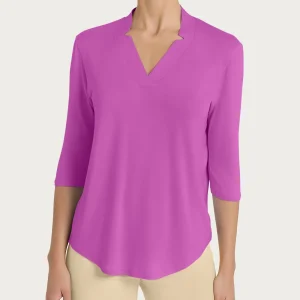 Maglietta con scollo a V in Viscosa Summer - Cattleya Orchid