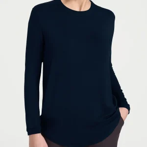 Maglietta a girocollo chiuso in Eco Viscosa - Bleu