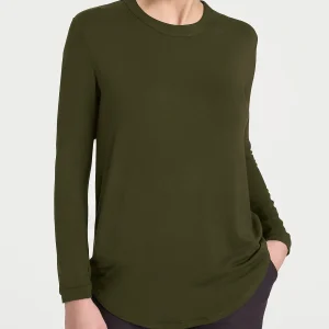 Maglietta a girocollo chiuso in Eco Viscosa - Dark Olive