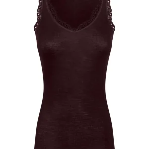 Merino Seta - Canottiera scollo a V in lana e seta con pizzo - Chocolate Torte