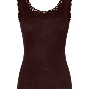 Lana Seta - Canottiera spalla stretta in costina di lana e seta con pizzo - Acero