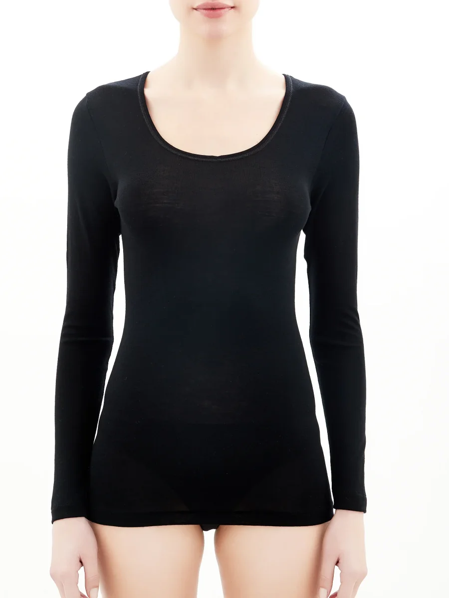 Wonderwool - Maglietta manica lunga in lana ultrafine - Nero - immagine 4